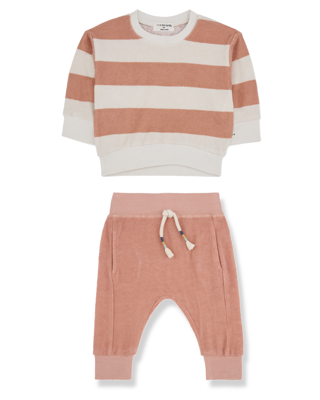 striped top with terra cotta sweatpants