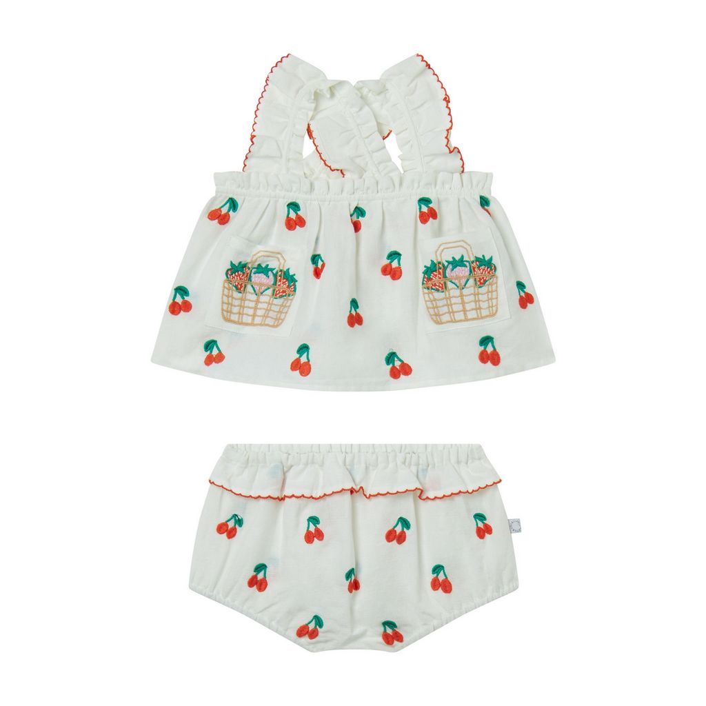 Baby Girl Top and Bloomers with Cherry Embroidery