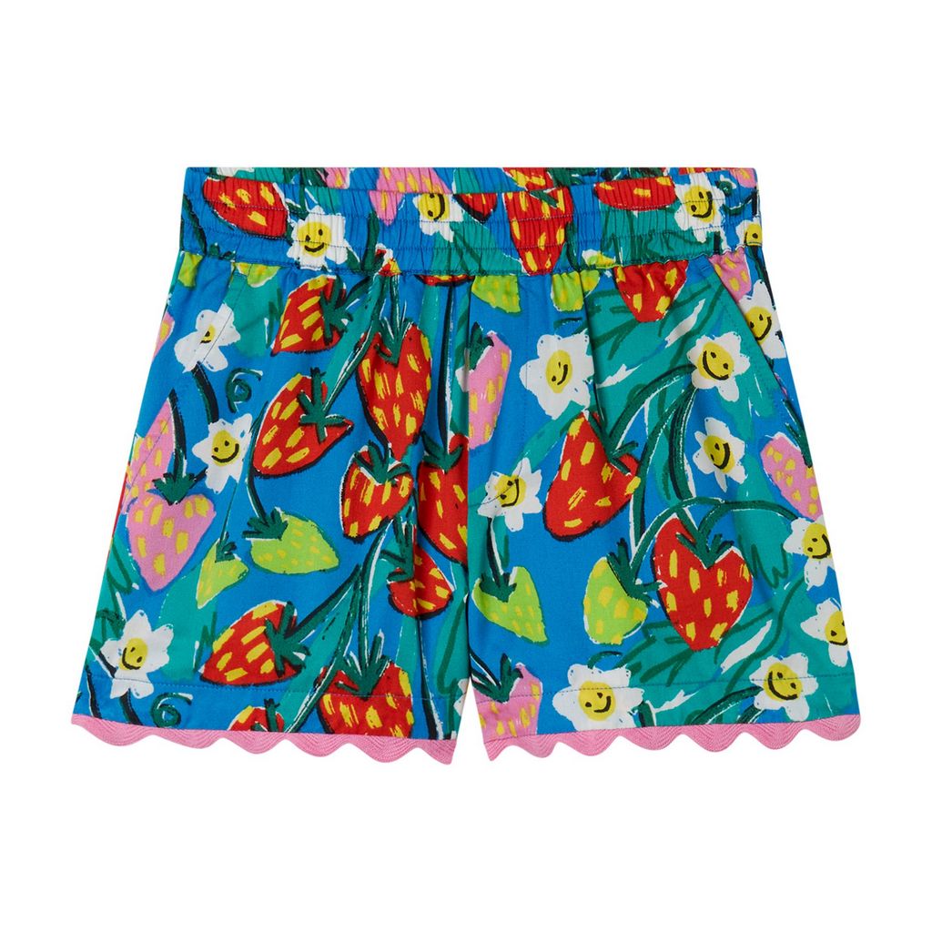 Girl Strawberry Floral Shorts with Ric Rac Detail