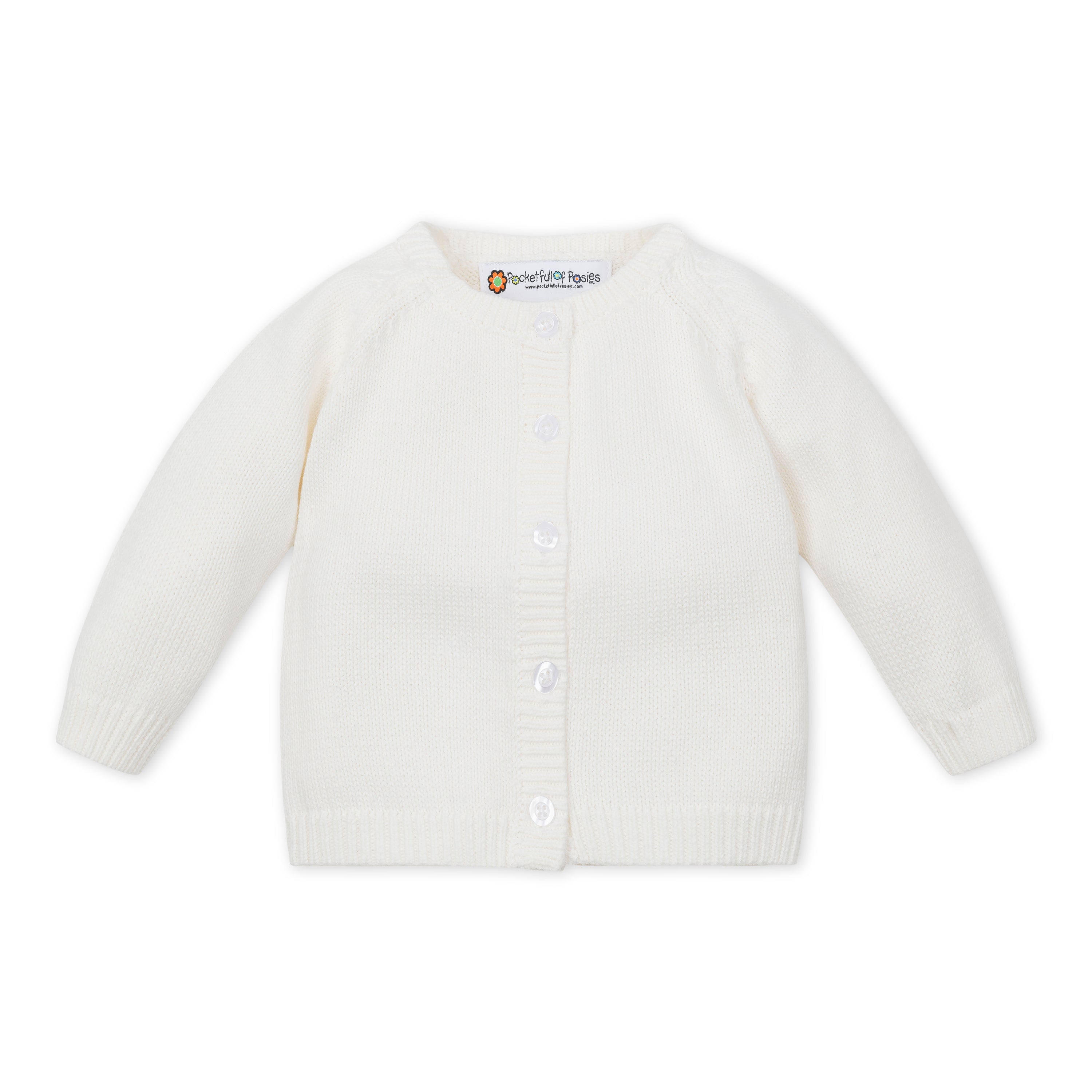 Girls Grosgrain Basic Sweater Cardigan  Cream