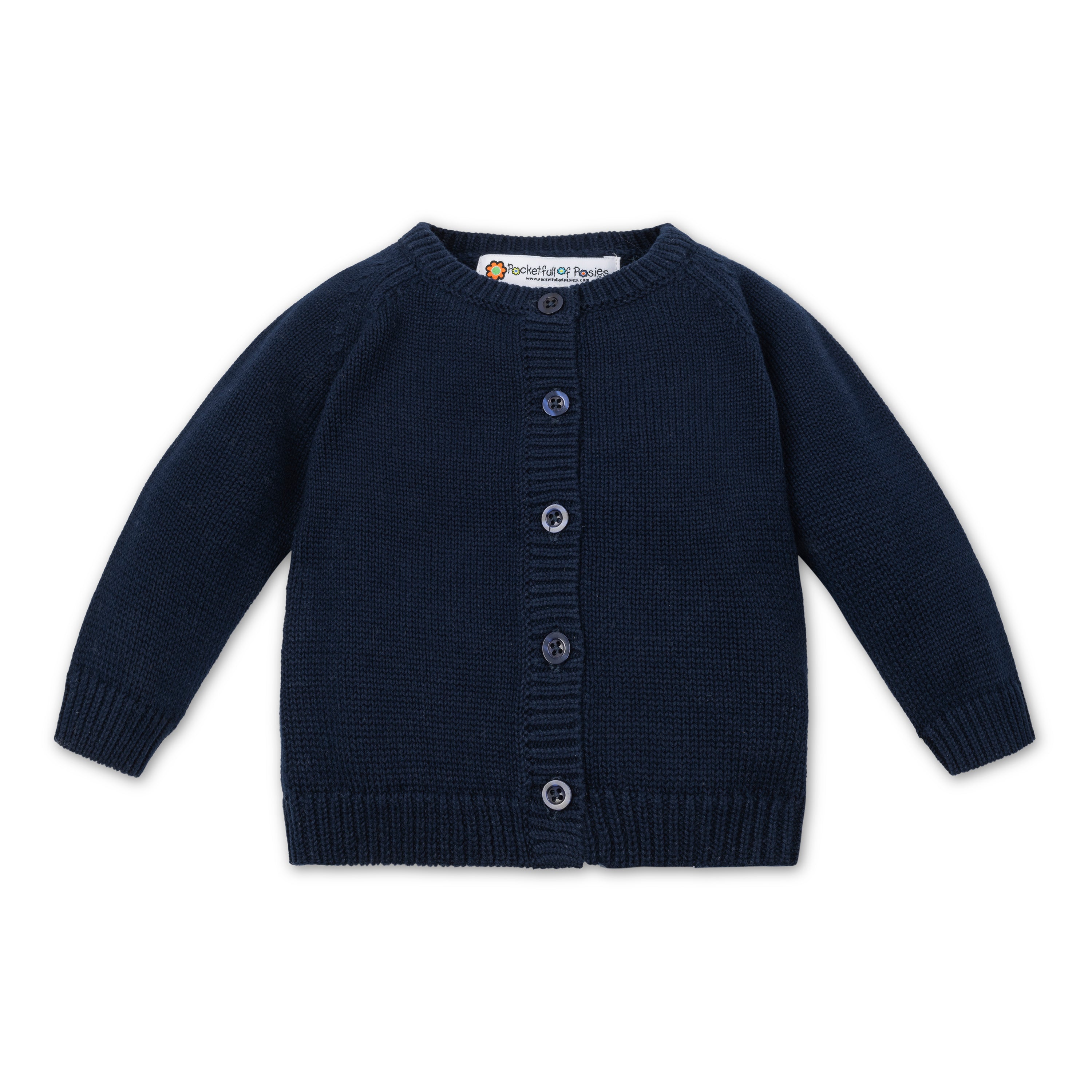 Girls Grosgrain Basic Sweater Cardigan Navy