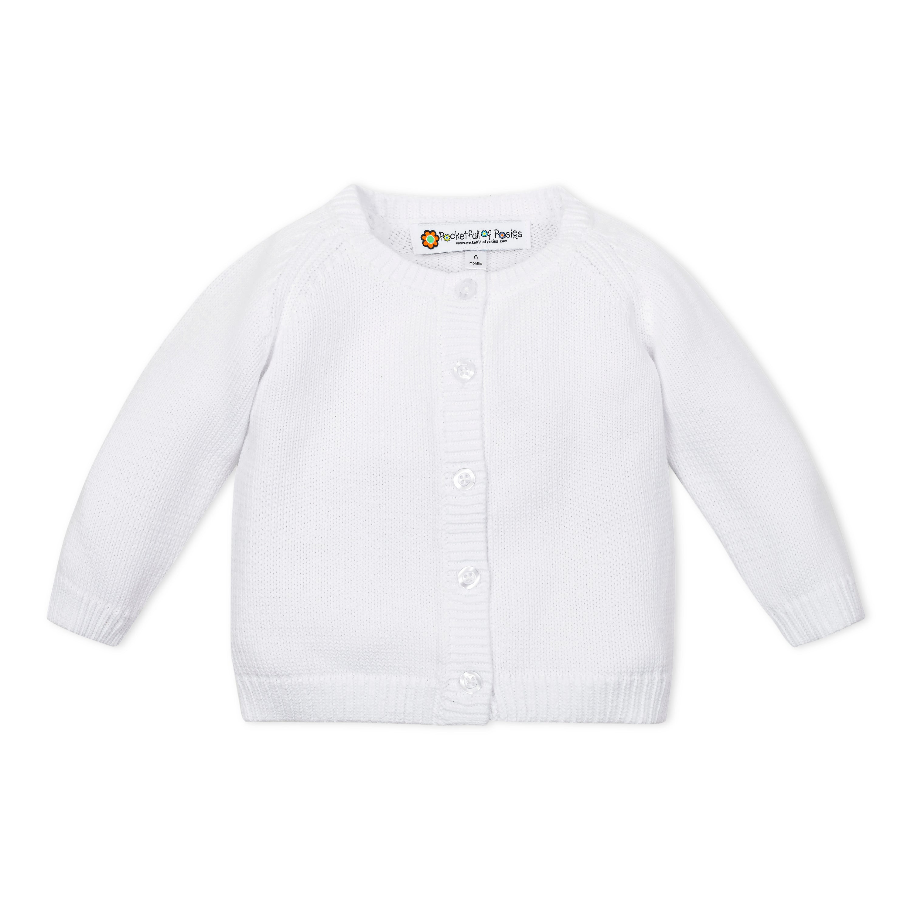 Girls Grosgrain Basic Sweater Cardigan White