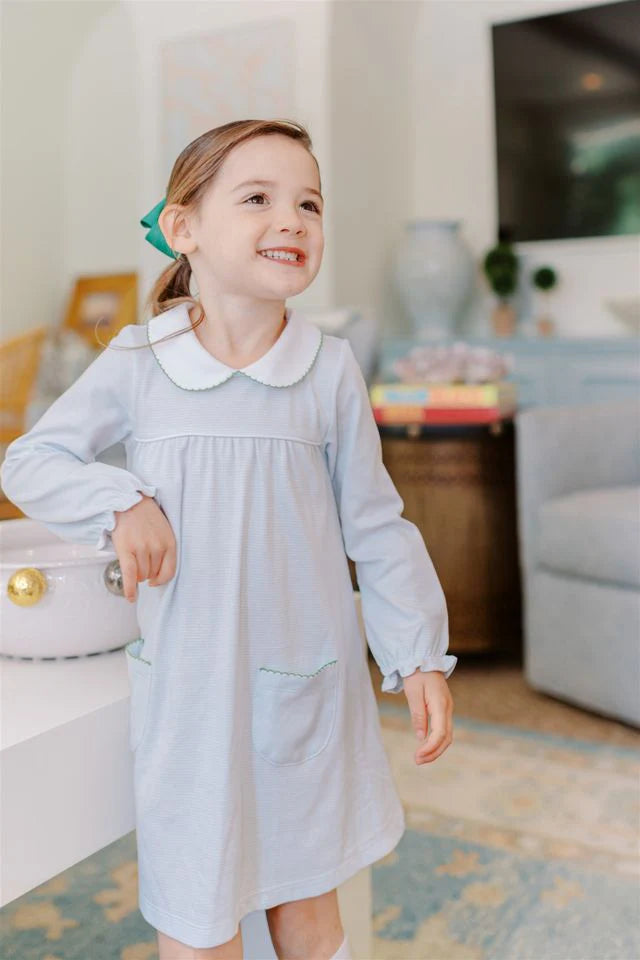 Light Blue Stripe Yoke Dress