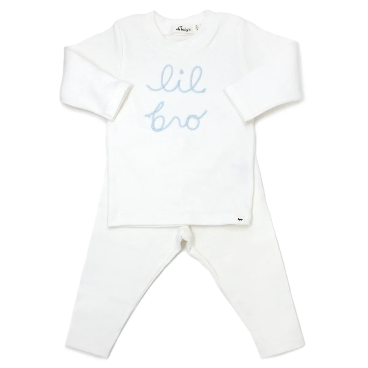 oh baby! Two Piece Set "lil bro" in Sky Blue Yarn - Cream