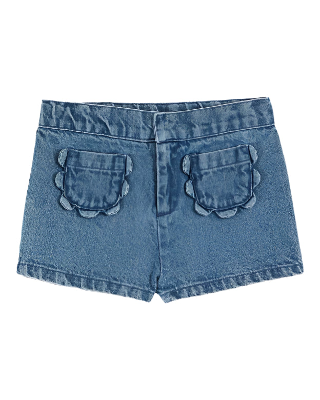 SHORT POCHE FLEURS DENIM