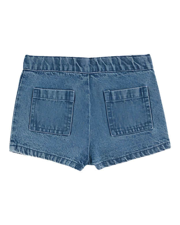 SHORT POCHE FLEURS DENIM