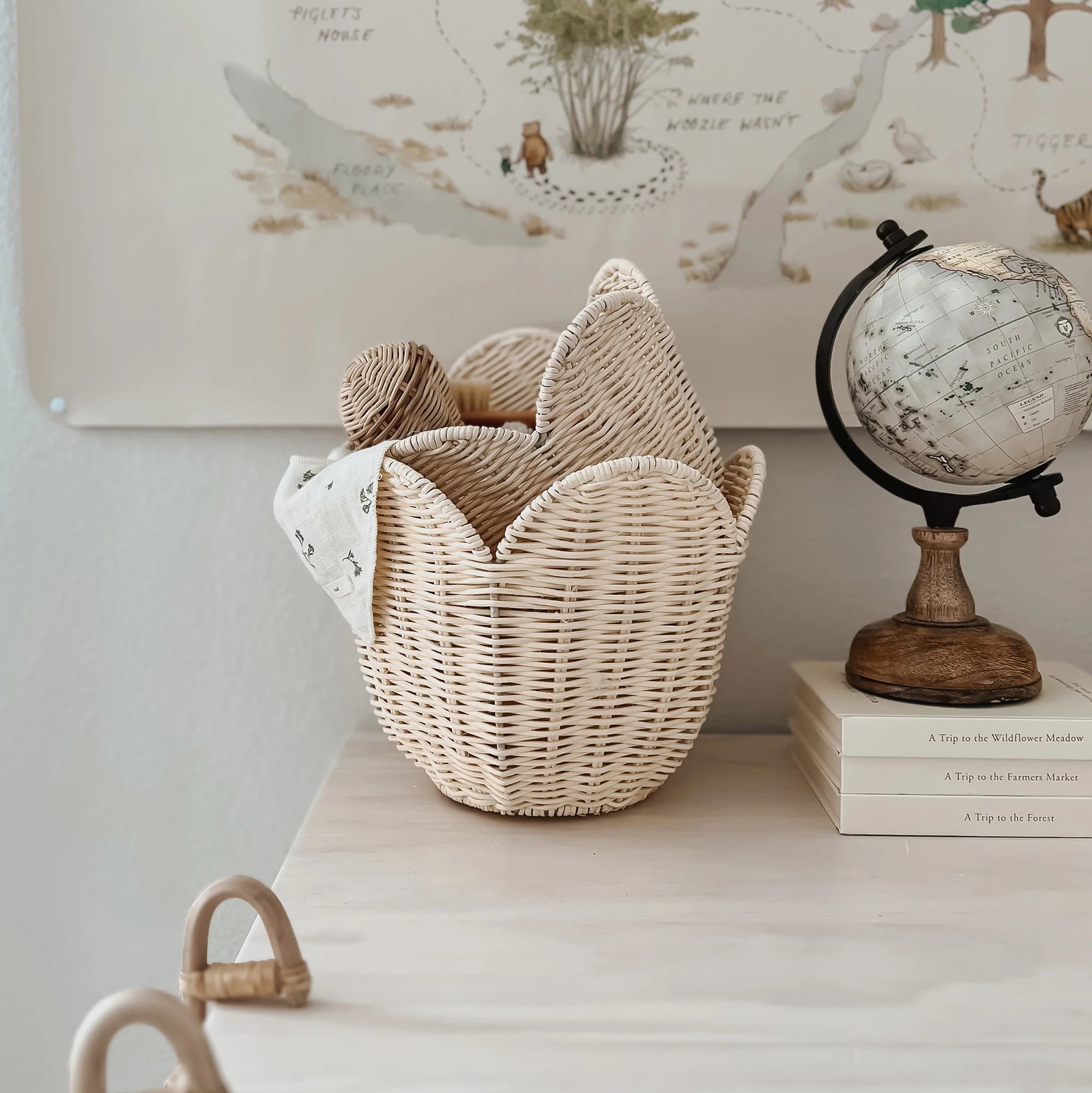 RATTAN LILY BASKET SET buttercream