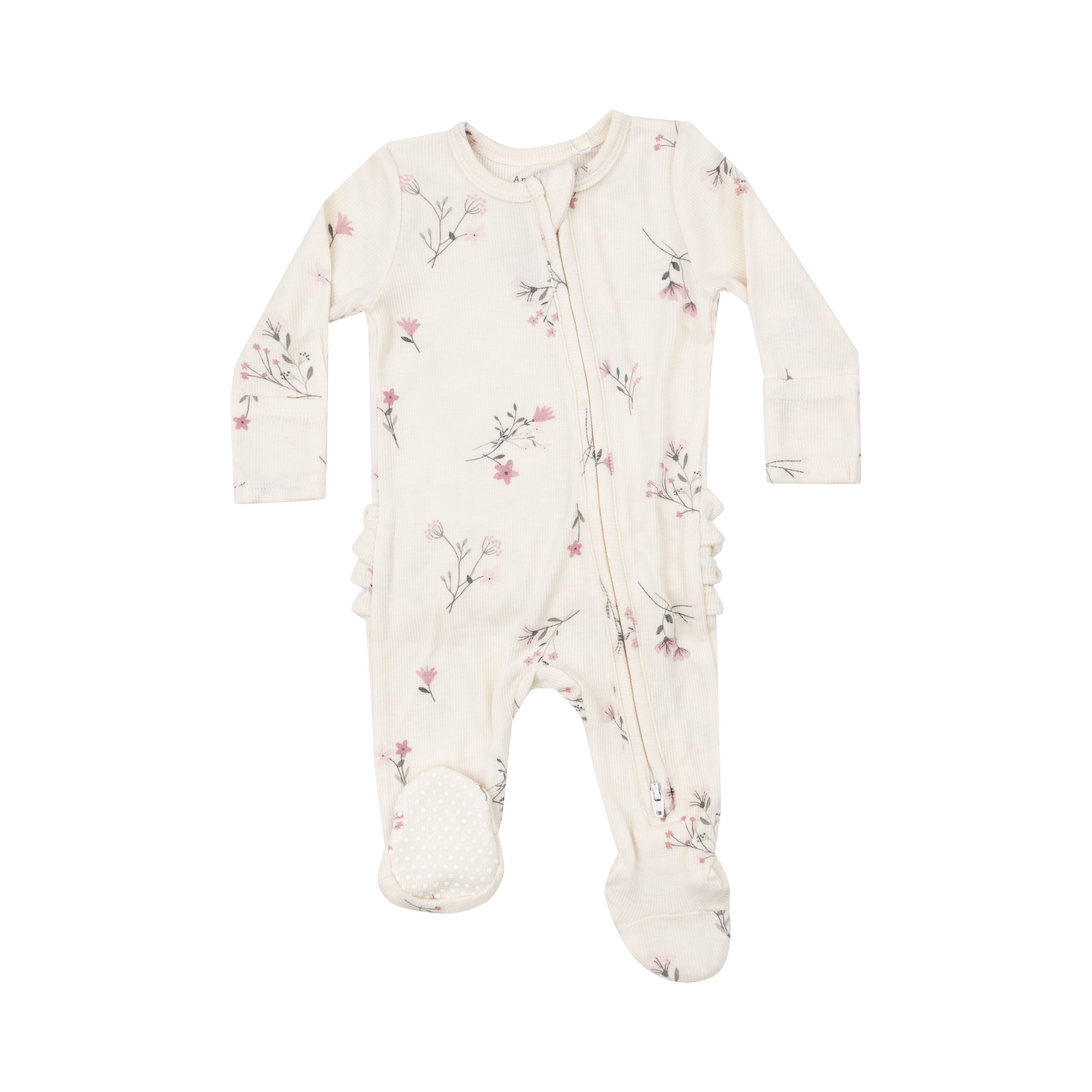 Ribbed Wispy Floral 2 Way Zipper Footie