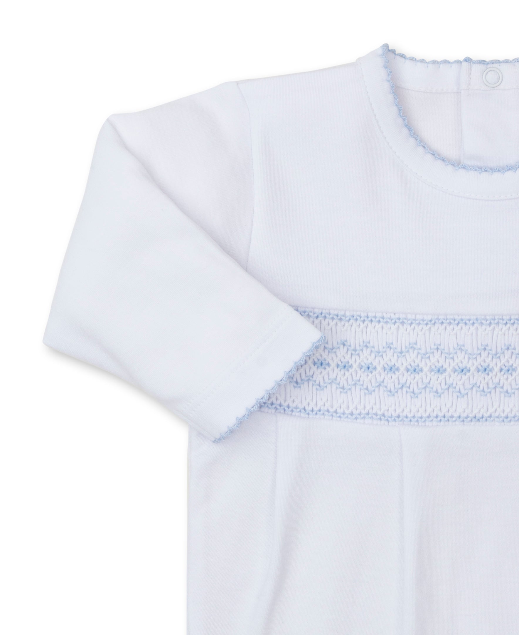 CLB White/Blue Hand Smocked Footie