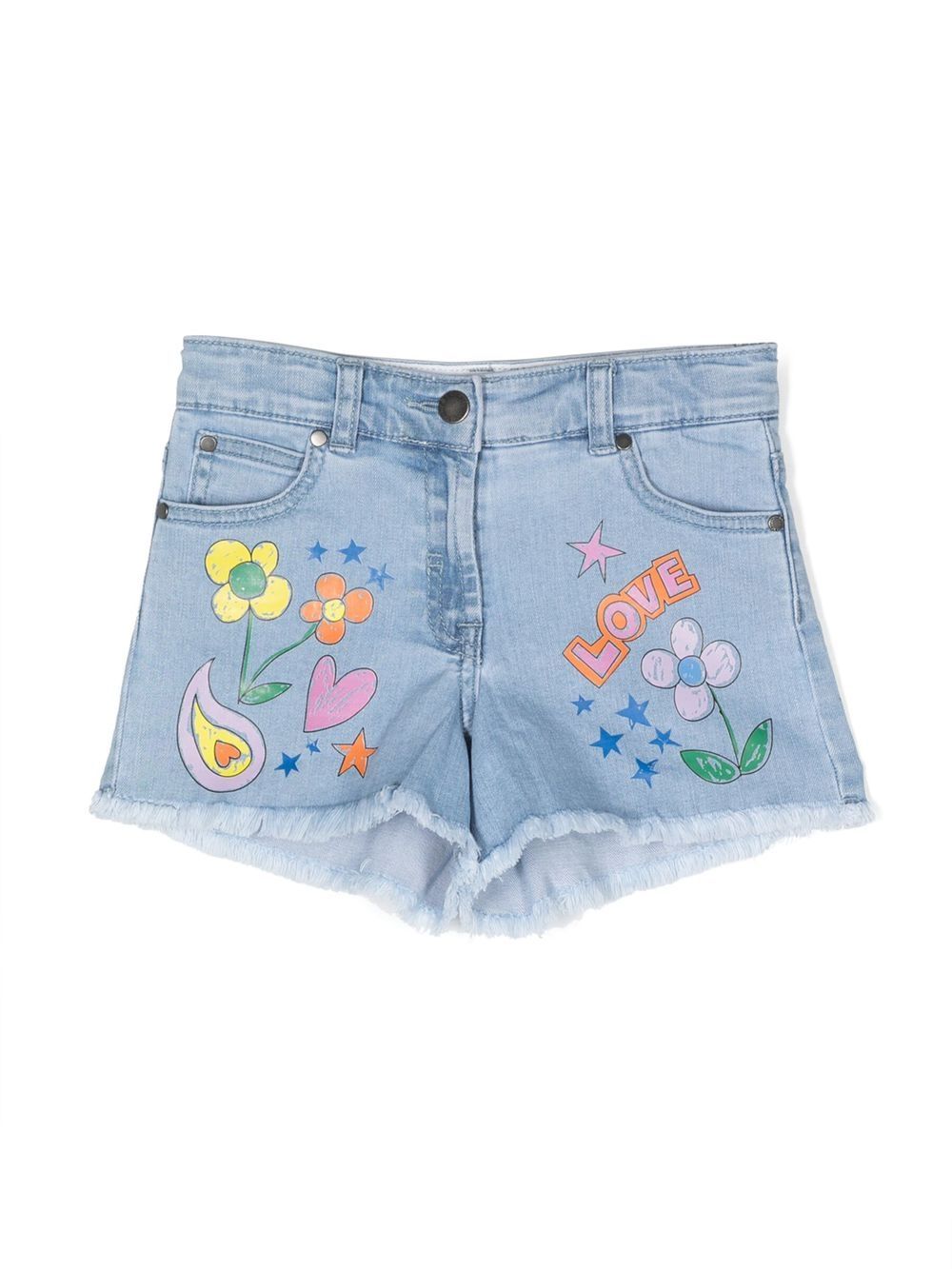 Girl Denim Shorts With Doodle Print