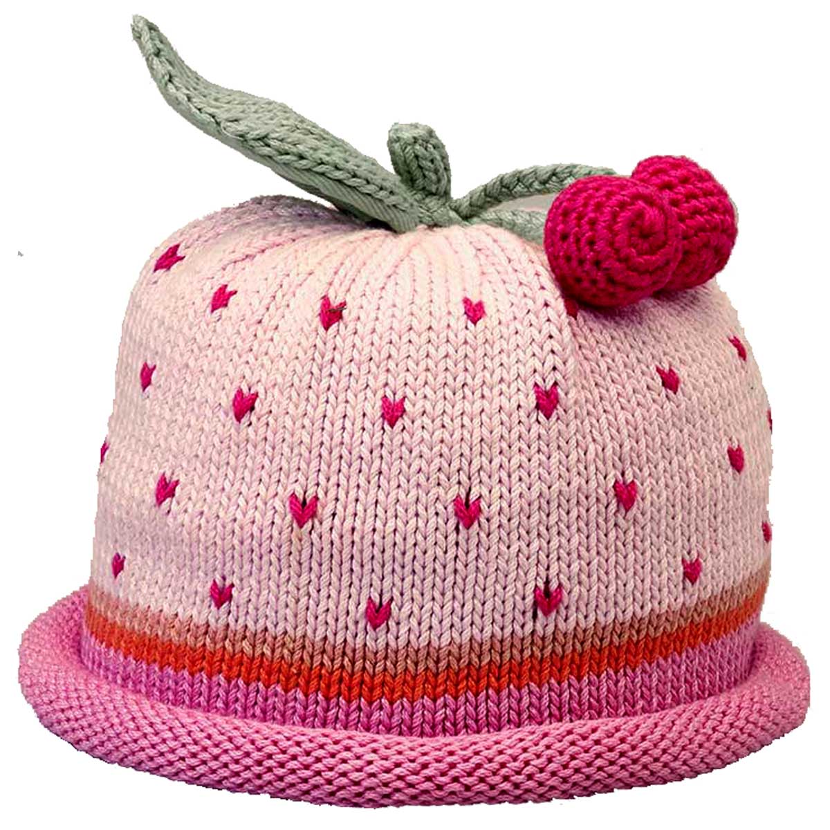 Cherry Knit Hat – Hot Pink Polka Dots on Pink