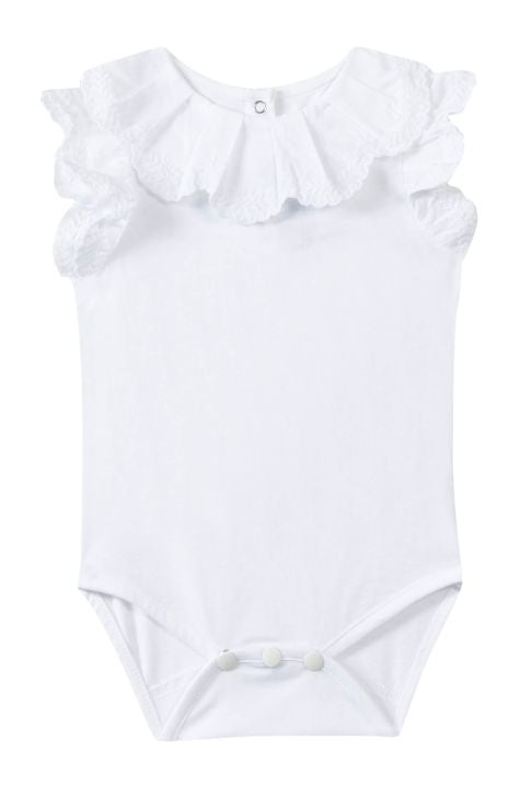 BODYSUIT - White jersey with embroidered leaves