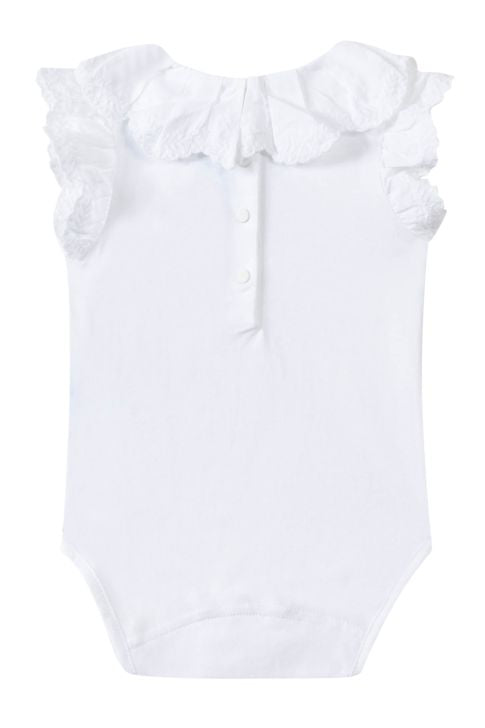 BODYSUIT - White jersey with embroidered leaves